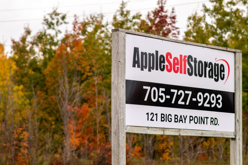 Storage Front sign at Apple Self Storage - Barrie South in Barrie, Ontario