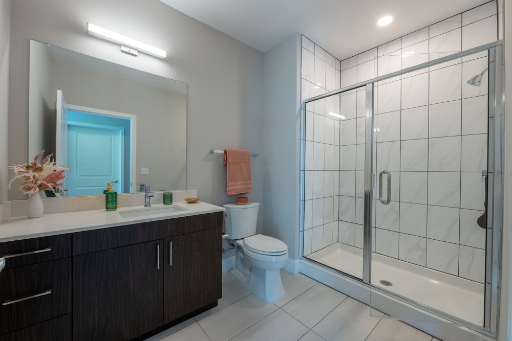 Luxurious bathroom amenities at Elms Fells Point in Baltimore, Maryland