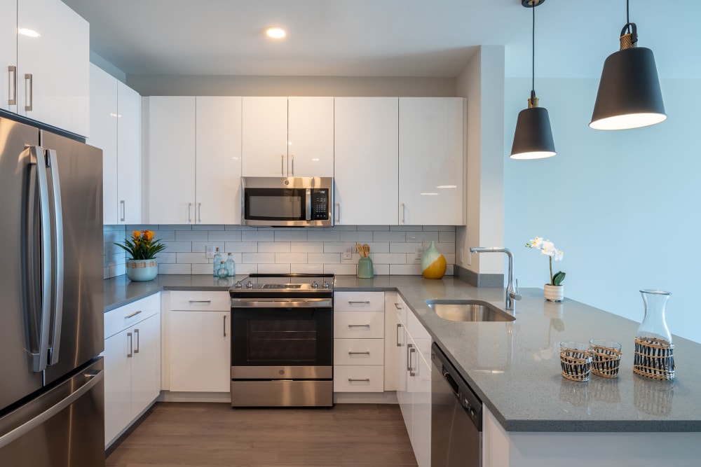 Modern kitchen amenities at Elms Fells Point in Baltimore, Maryland