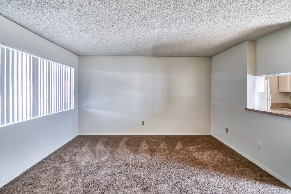 Empty apartment living room at The Palms Apartments in Rowland Heights, California