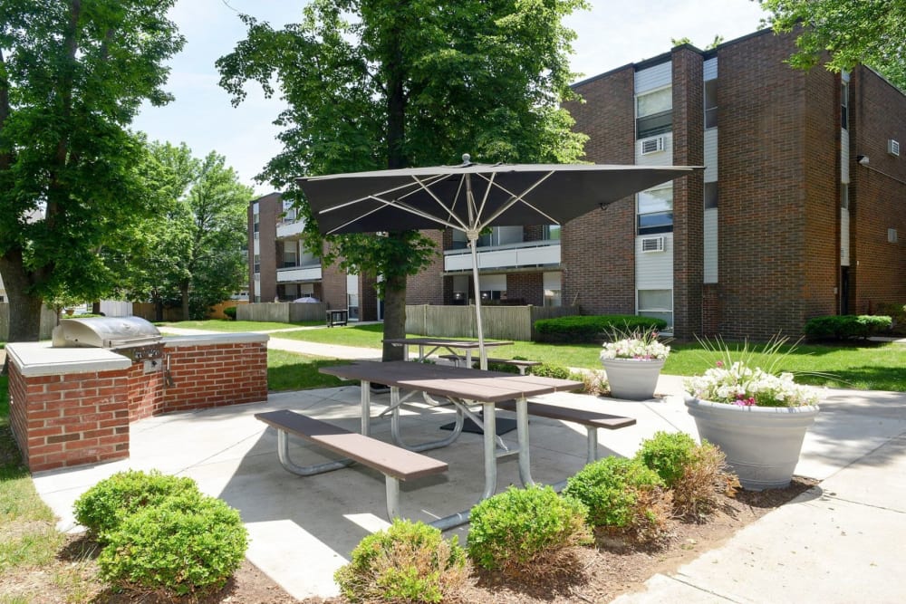 Picnic area with nice greenery at Eagle Rock Apartments & Townhomes at Brighton in Brighton, Massachusetts