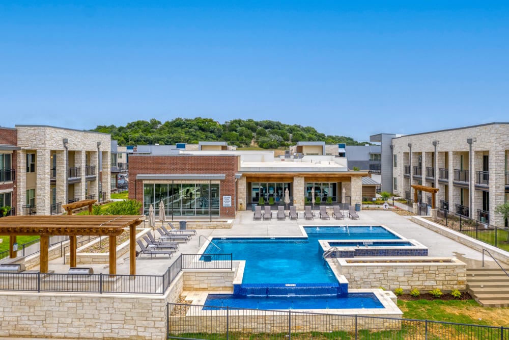 Birds eye view of the pool at The Gates at Meadow Place in Willow Park, Texas