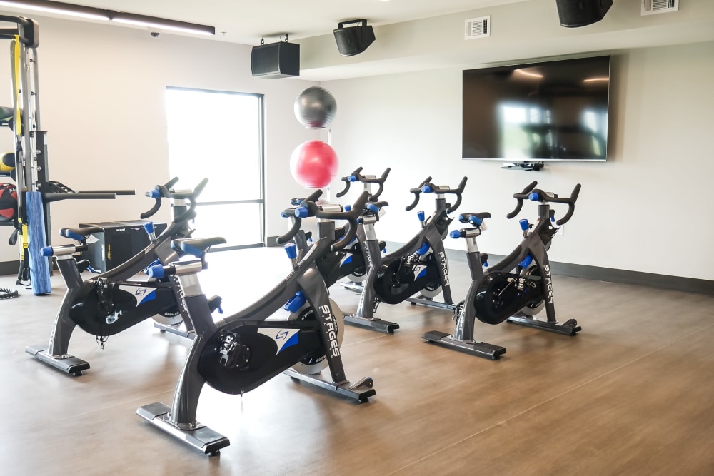 Fully equipped fitness center at  Terra at University North Park in Norman, Oklahoma