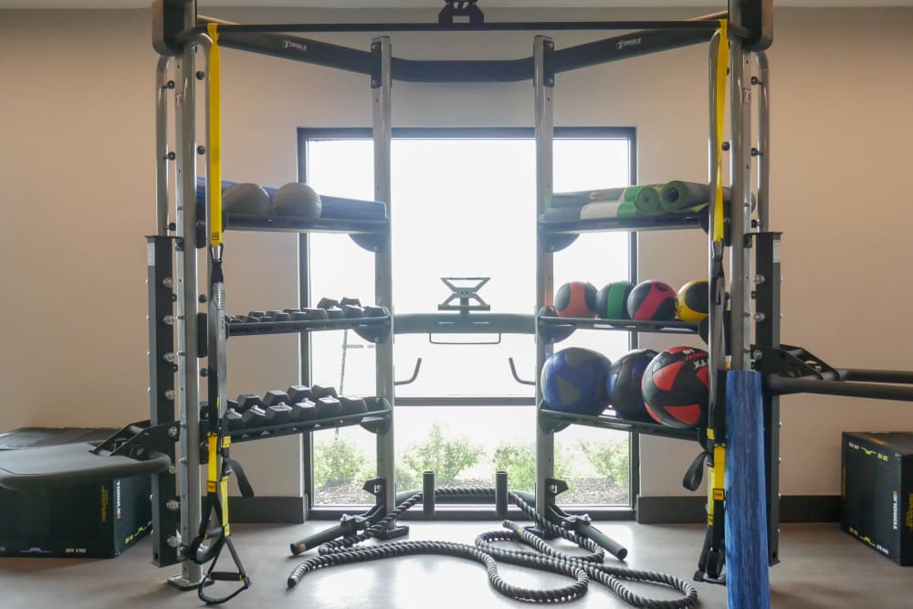 Fully equipped fitness center at Terra at University North Park in Norman, Oklahoma