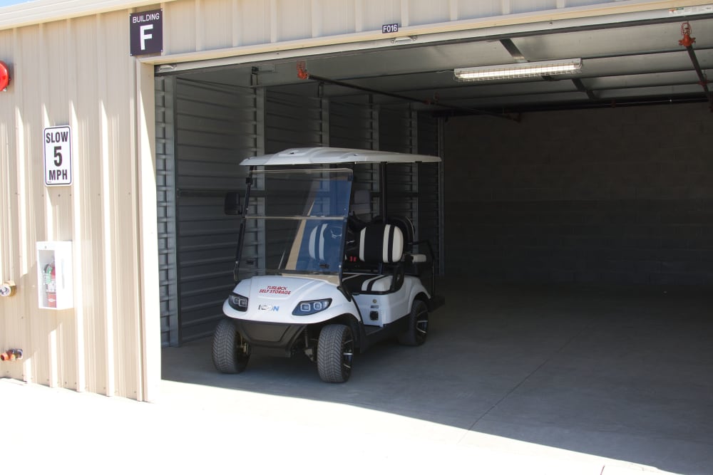 A golf cart at Turlock Self Storage in Turlock, California