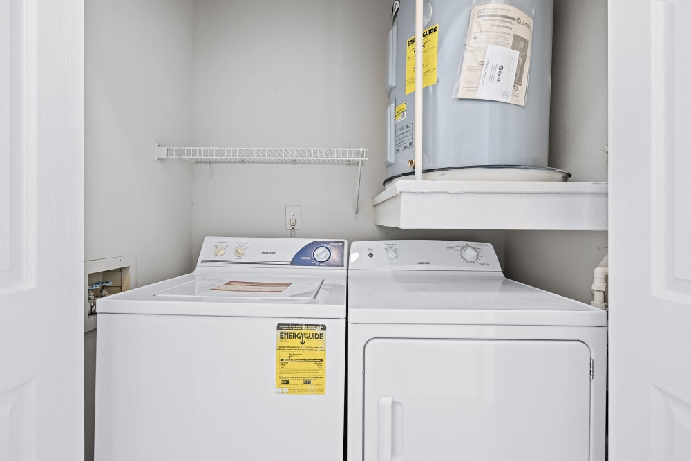 Laundry area with washer and dryer at Marquis at Silverton in Cary, North Carolina
