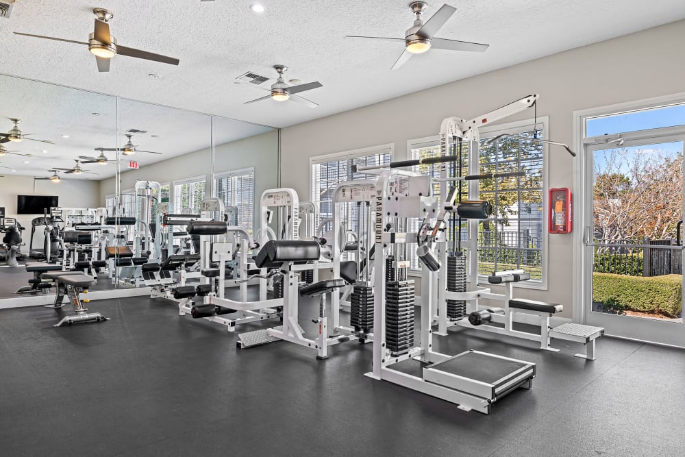 Gym with equipment at Marquis at Silverton in Cary, North Carolina