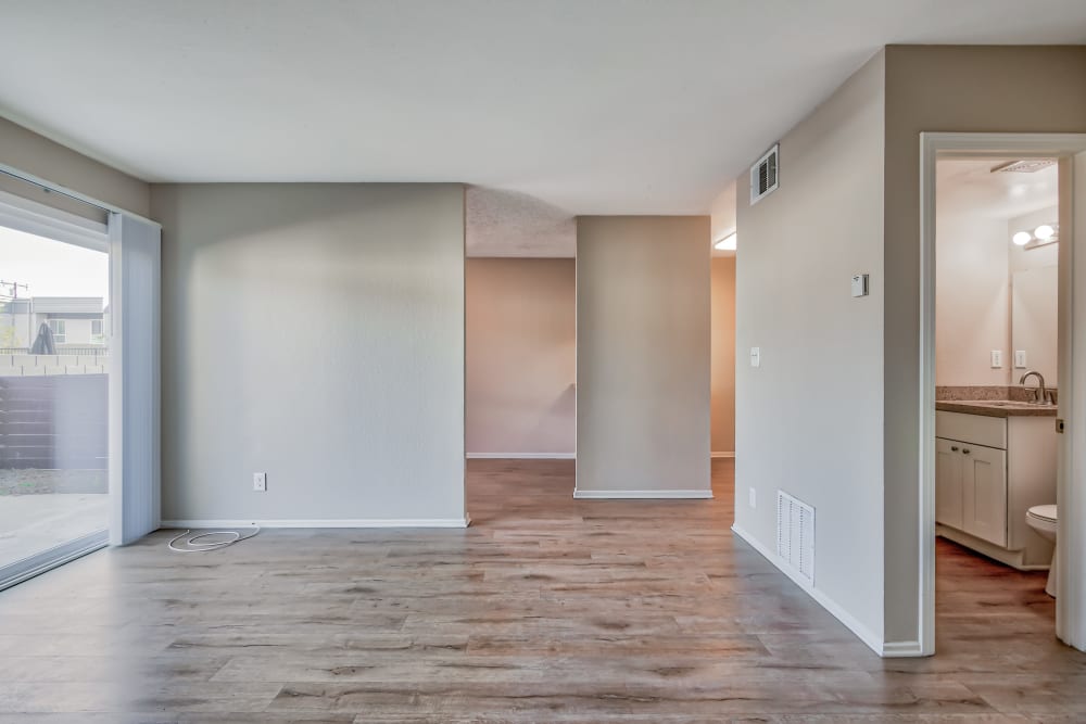 Apartment living room at Sycamore Court in Garden Grove, California