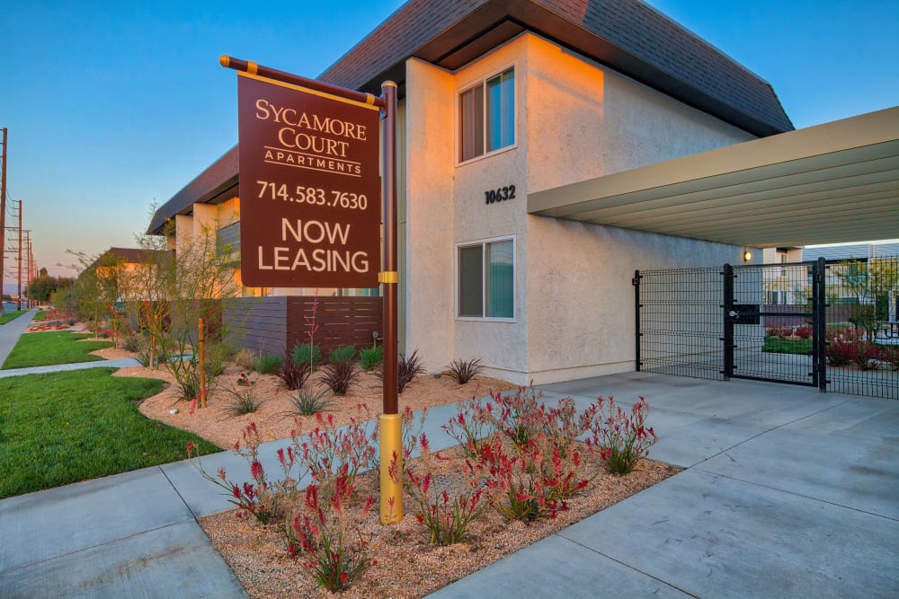 Signage at Sycamore Court in Garden Grove, California