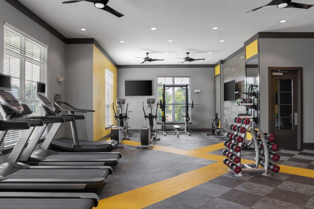 Well-equipped onsite fitness center at The Palmer in Charlotte, North Carolina