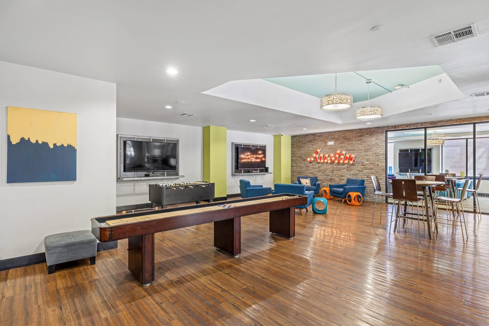 Recreation room in clubhouse at Regents West at 24th in Austin, Texas