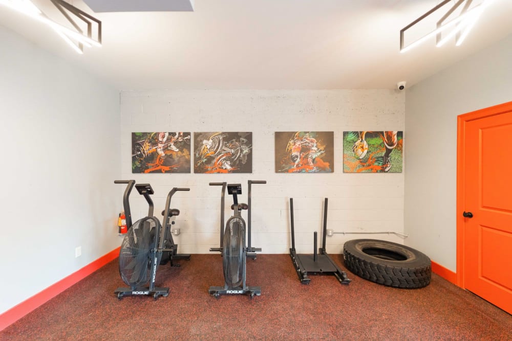 Modern details in the fitness center at Encore 99 in East Haven, Connecticut