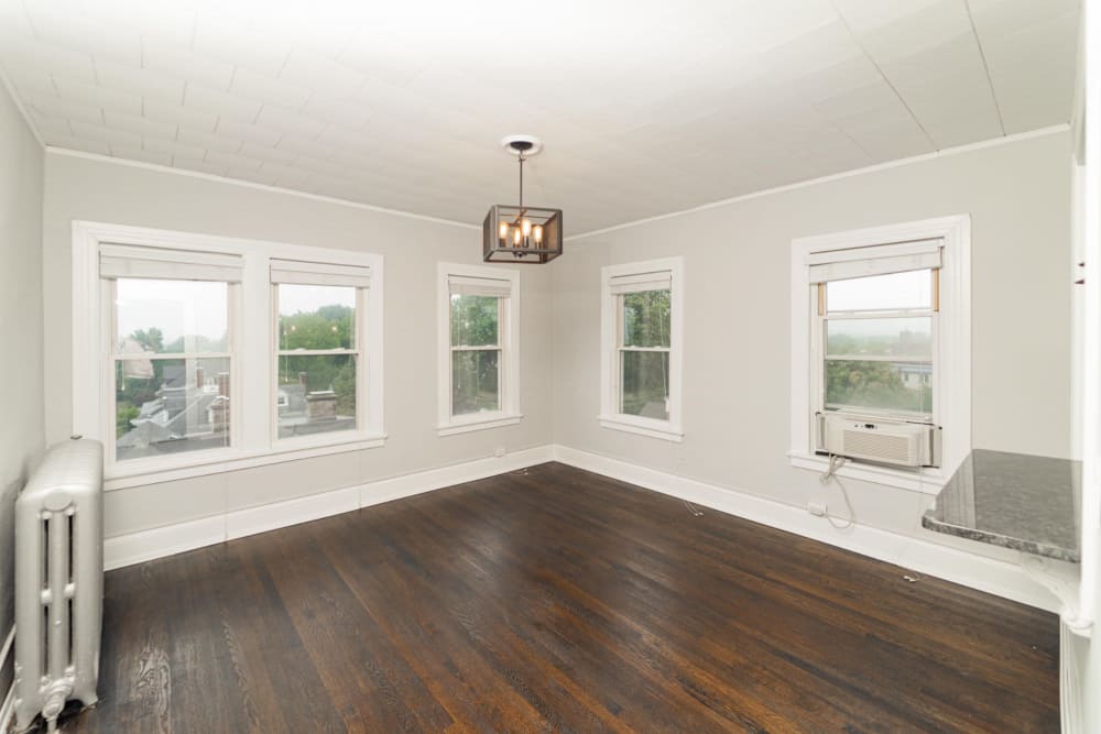Living room with quality hardwood floors at Packard West Hartford in West Hartford, Connecticut