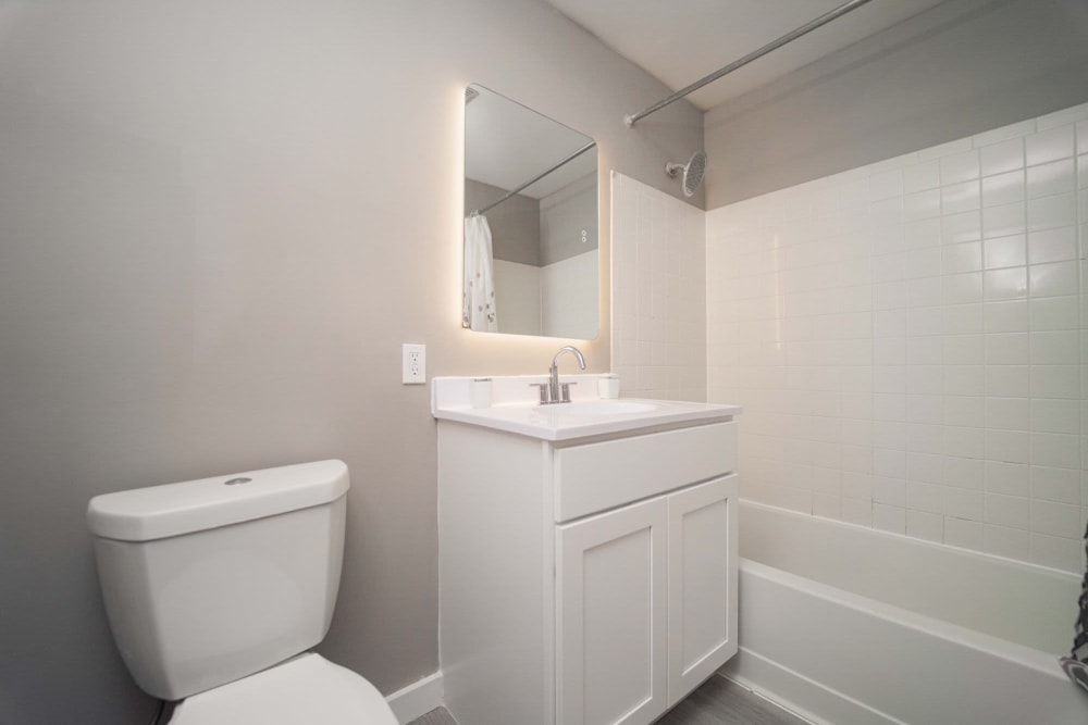 Modern bathroom with sleek lighting at Element 250 in Hartford, Connecticut