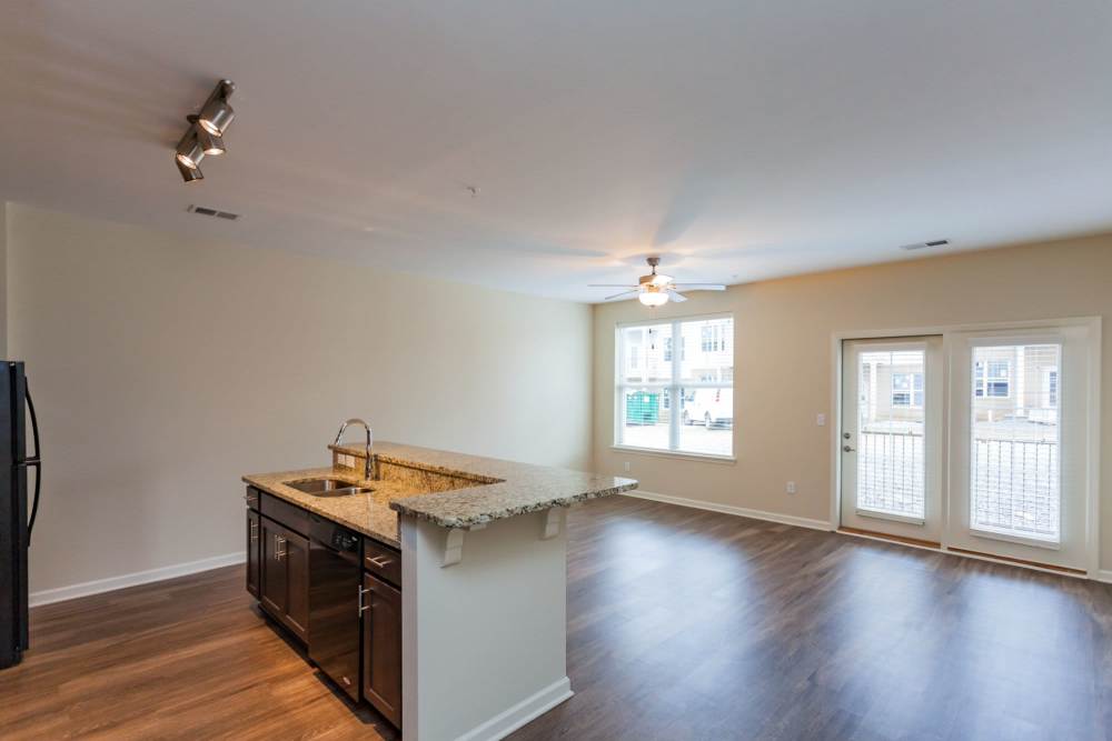 Kitchen, living and dining