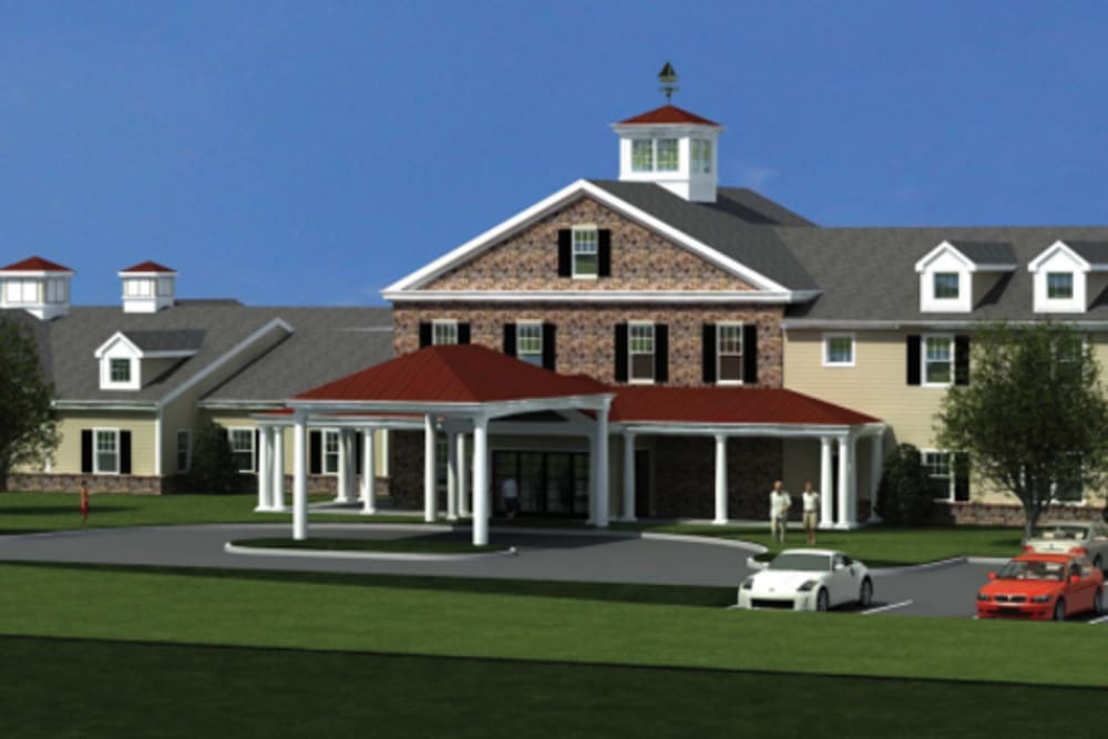 Exterior rendering of main entrance at The Birches of Lehigh Valley in Easton, Pennsylvania