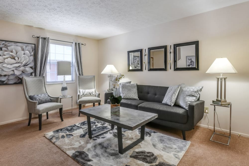 Open floor plan living room at Reserves at Northern Woods, Columbus, Ohio