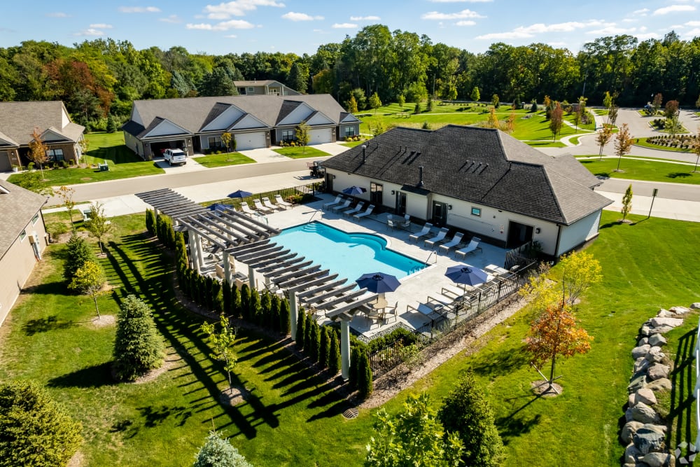 Clubhouse and pool at Encore at Deerhill in Clarkston, Michigan