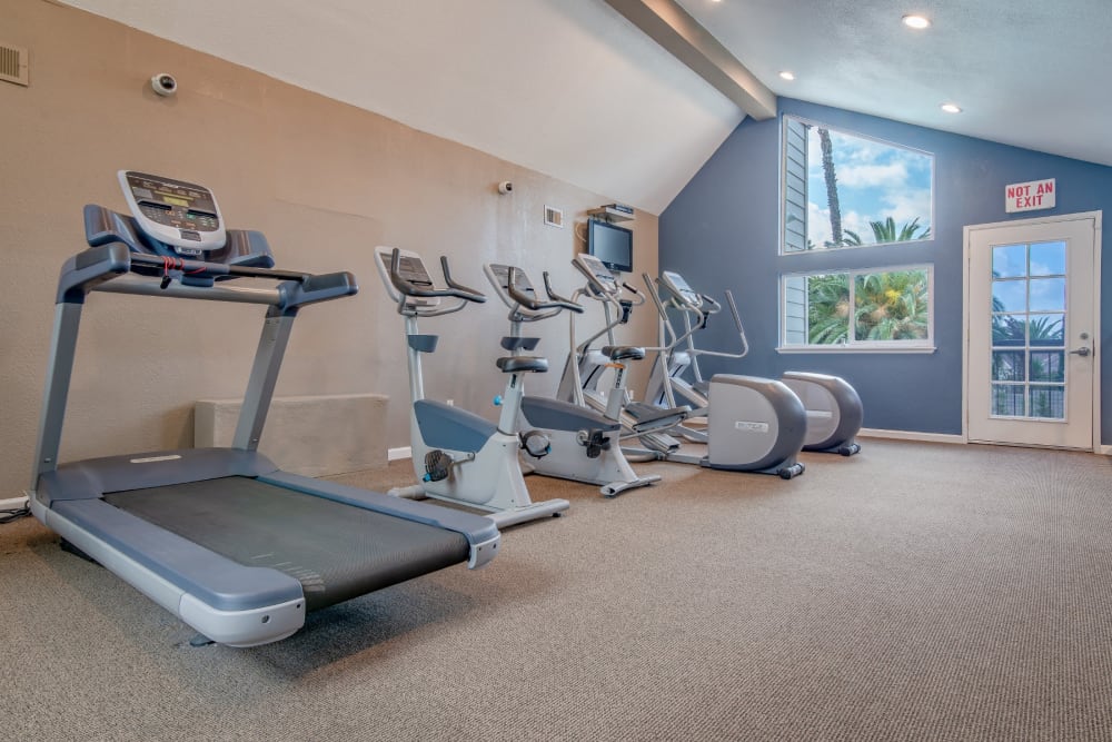 Big workout room full of modern equipment at Canyon Crest Views Apartments apartment homes in Riverside, California