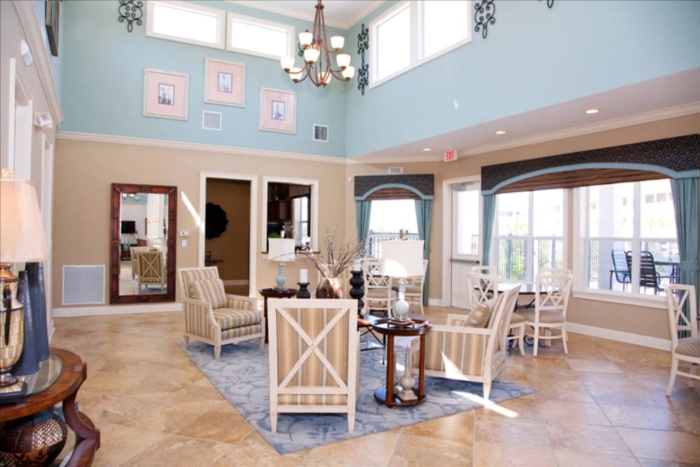 Spacious resident lounge at The Columns at Cypress Point in Wesley Chapel, Florida