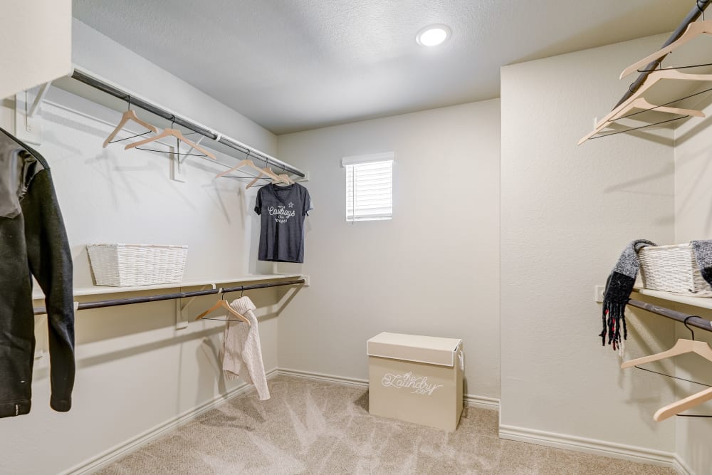 Spacious walk-in closet at BB Living Harvest in Argyle, Texas