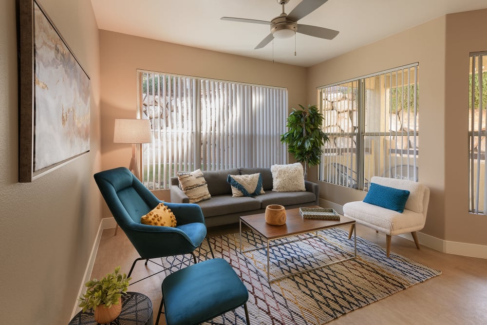 Modern decor in living area of model home at Allegro at La Entrada in Henderson, Nevada