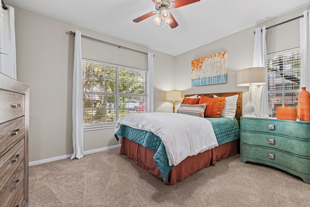 Cozy bedroom at Marquis at Ladera Vista in Austin, Texas