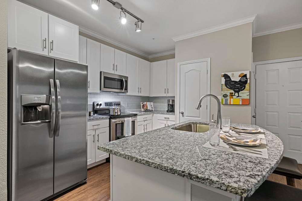 Kitchen with Stainless-Steel Appliances atMarquis Parkside in Austin, Texas
