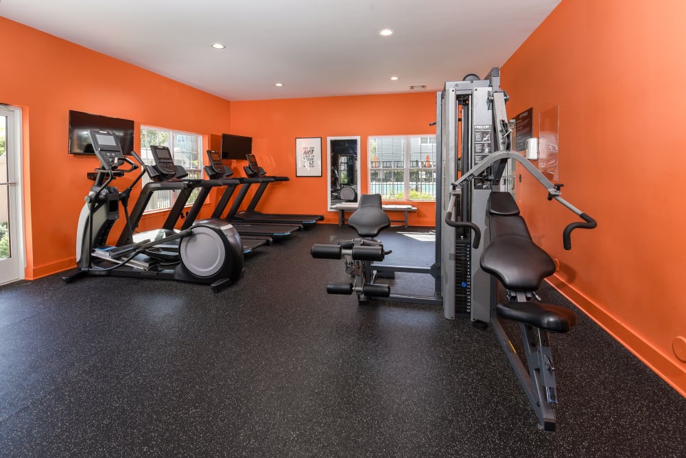 fitness center with workout equipment at Aspen Court, Piscataway, New Jersey
