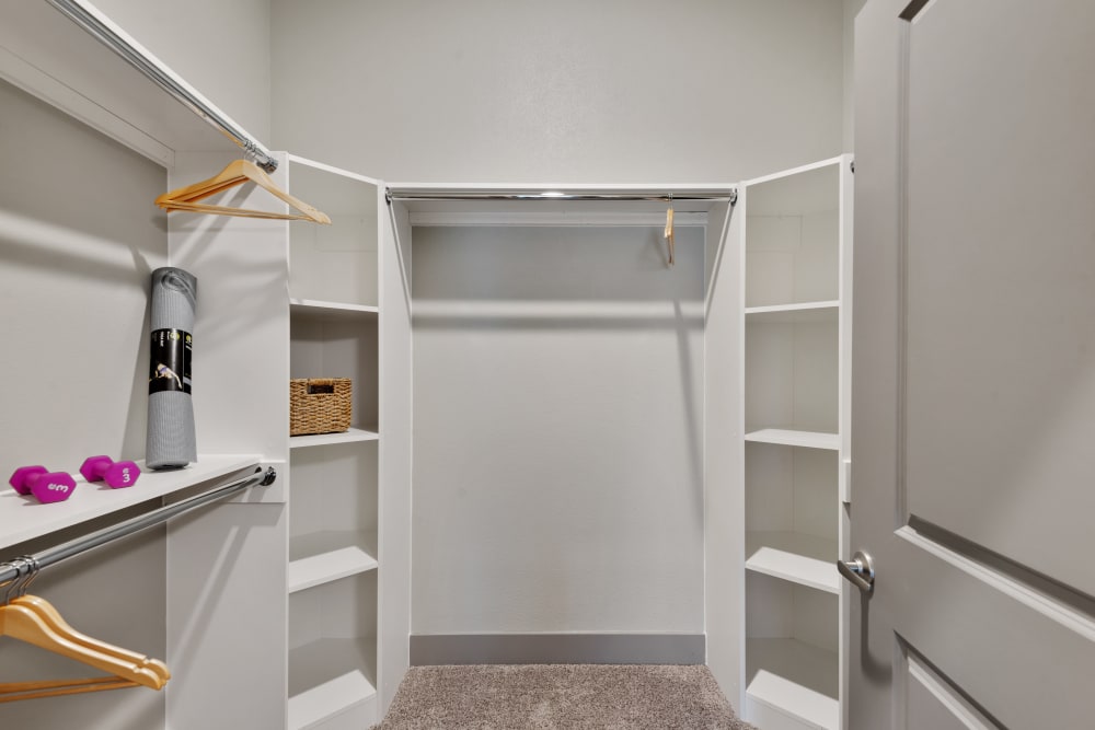 Large walk-in closet off of master bedroom at Discovery Park in Denton, Texas