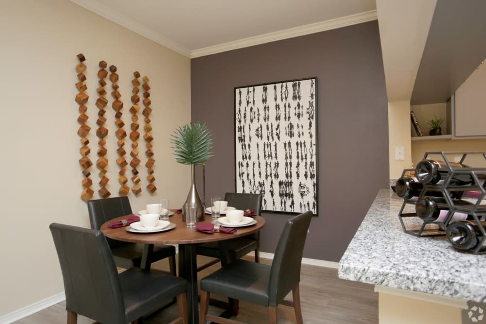 Dining nook in an apartment at The Columns at Westchase in Houston, Texas