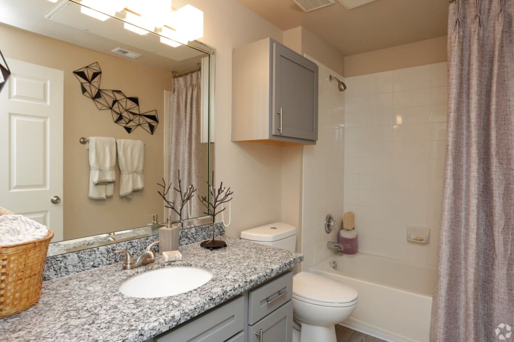 Bathroom with lots of counter space at The Columns at Westchase in Houston, Texas