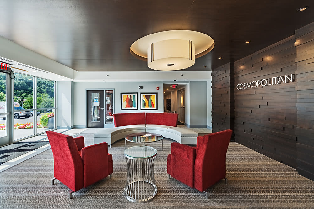 Lobby seating at Cosmopolitan Apartments in Pittsburgh, Pennsylvania