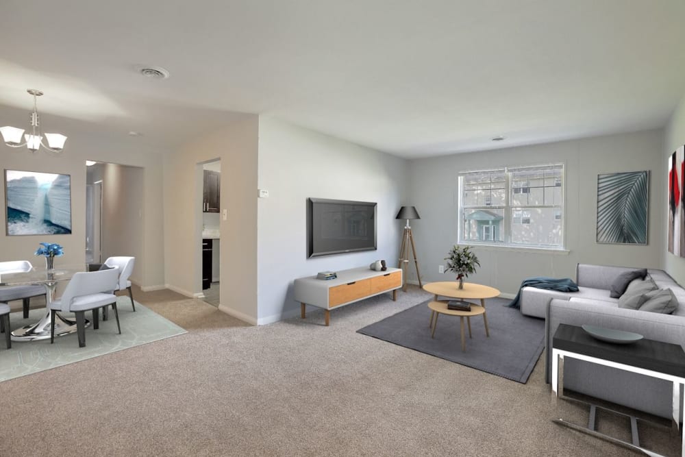 Model living room at Hunters Crossing, Newark, Delaware