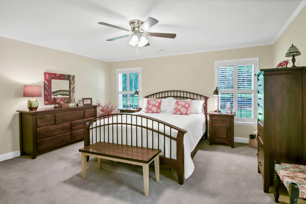 Bedroom in a senior home at The Florence Presbyterian Community in Florence, South Carolina