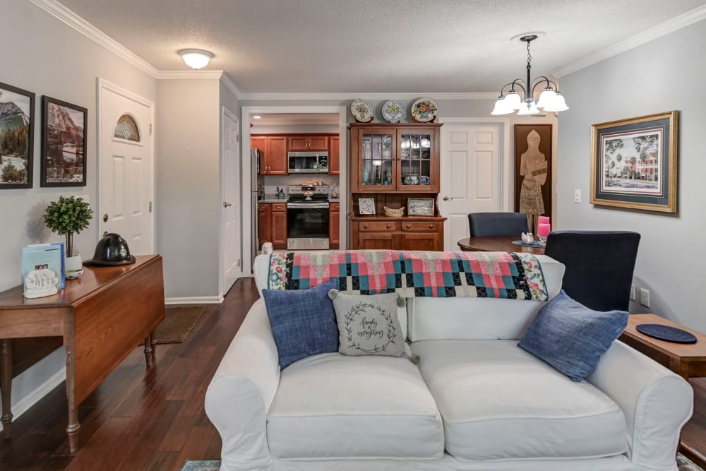 Senior apartment living room at The Village at Summerville in Summerville, South Carolina