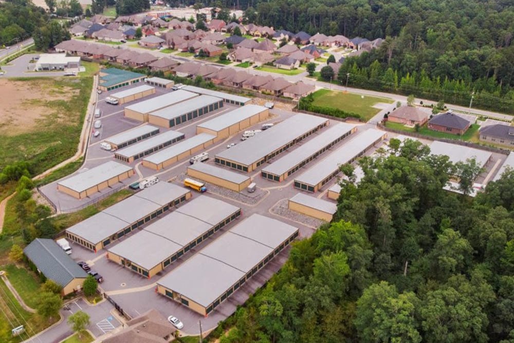 drone shot from above at Chenal Storage Center in Little Rock, Arkansas