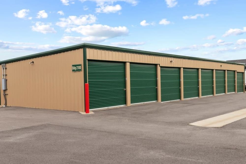 green doors on outdoor units at Chenal Storage Center in Little Rock, Arkansas