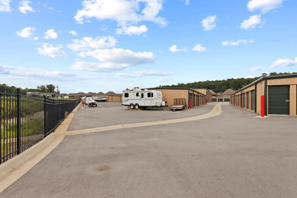 fenced in lot to protect parked vehicles at Chenal Storage Center in Little Rock, Arkansas