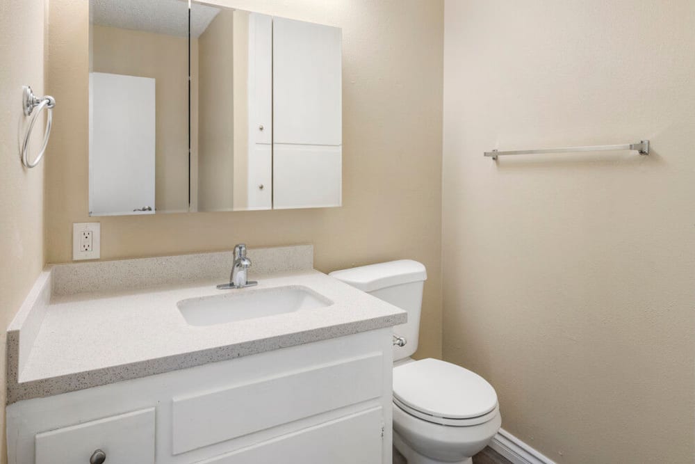 Apartment bathroom at North Pointe Villas in La Habra, California