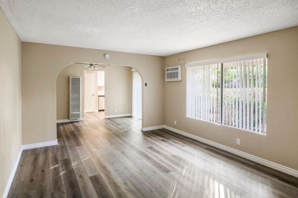 Apartment living room at North Pointe Villas in La Habra, California