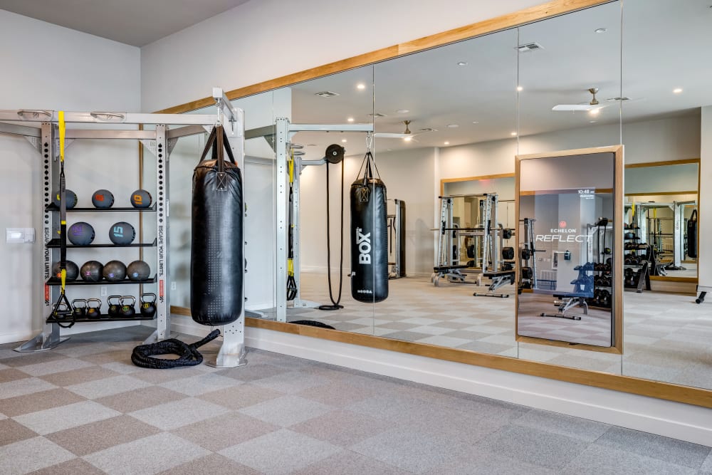 Work out area with punching bag at 44 South in Austin, Texas