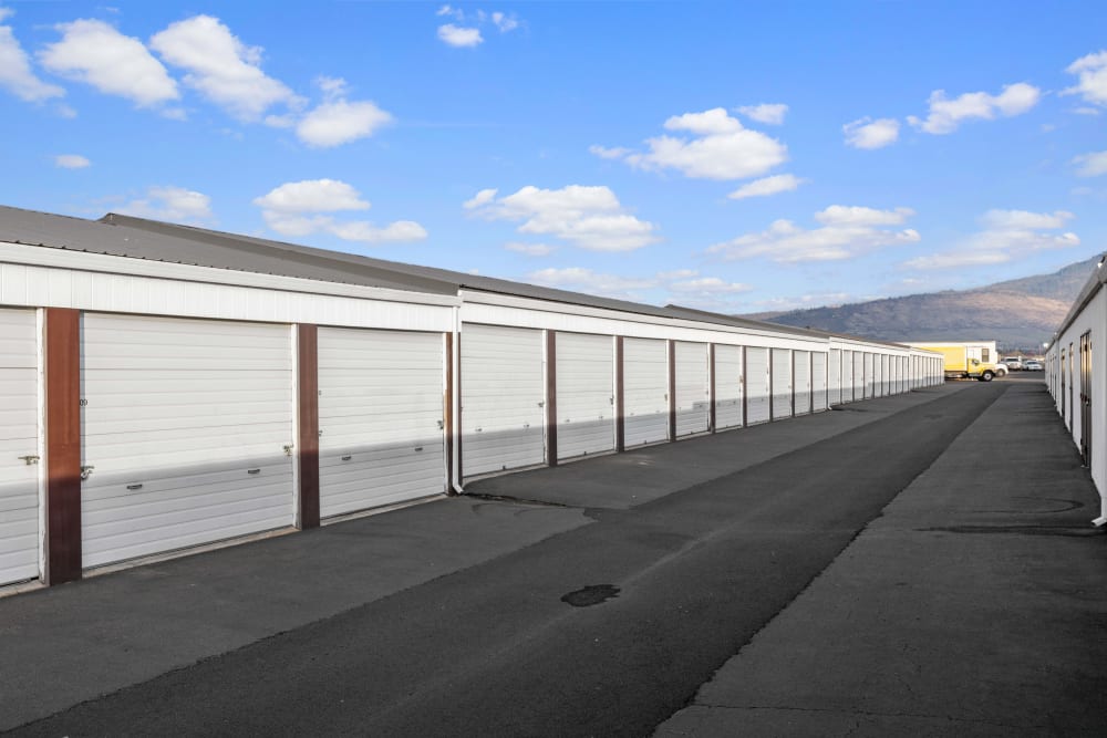 A row of units at BuxBear Storage Medford Bullock Road in Medford, Oregon
