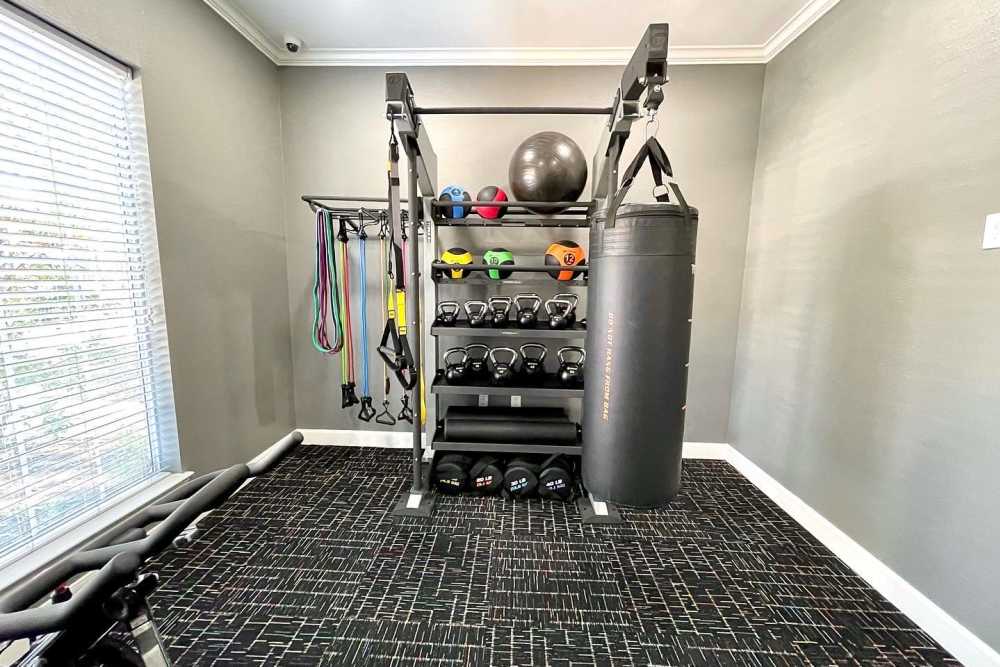 Fitness Center with treadmills at The Abbey at Energy Corridor in Houston, Texas