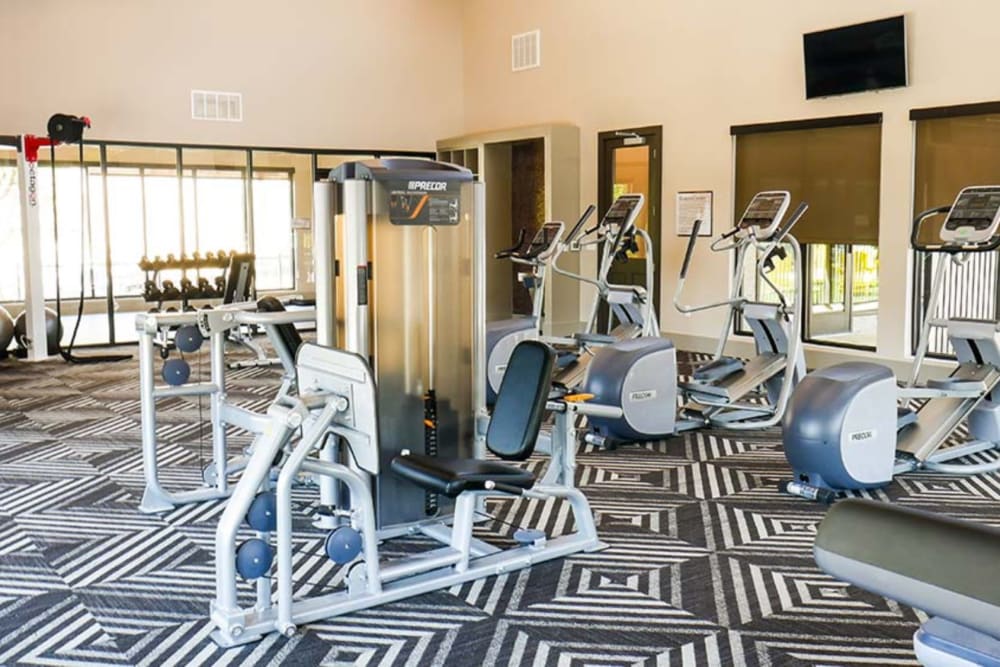 Fitness center with ample equipment at The View at Crown Ridge in San Antonio, Texas