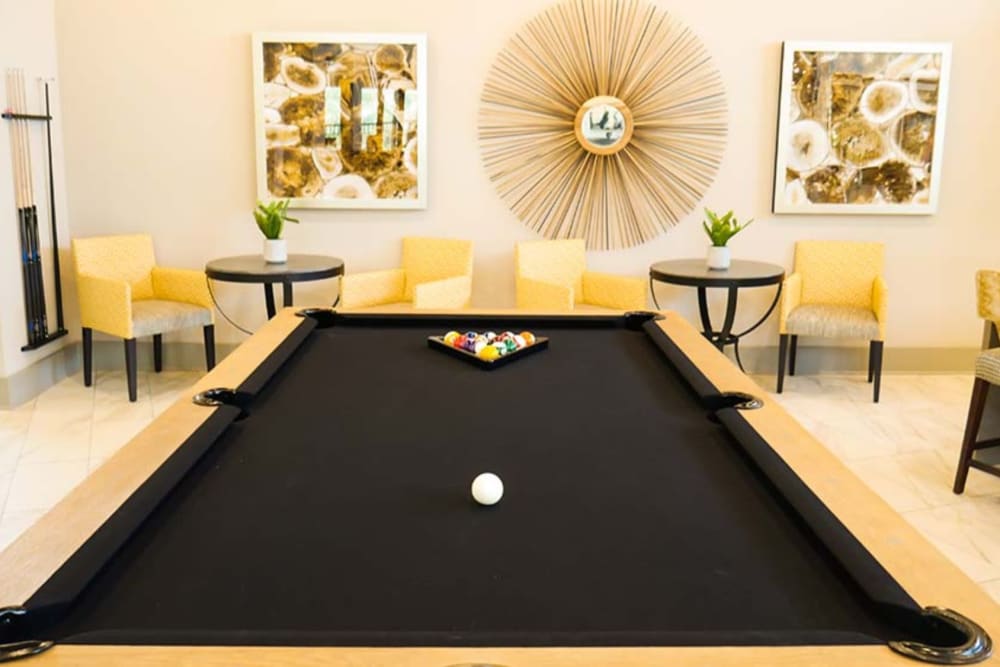 Pool table with modern details at The View at Crown Ridge in San Antonio, Texas