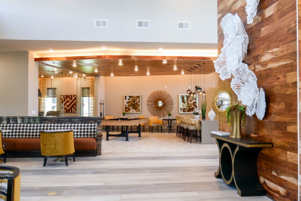 Lounge area with modern details at The View at Crown Ridge in San Antonio, Texas