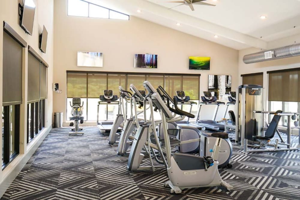 Fitness center with modern machines at The View at Crown Ridge in San Antonio, Texas