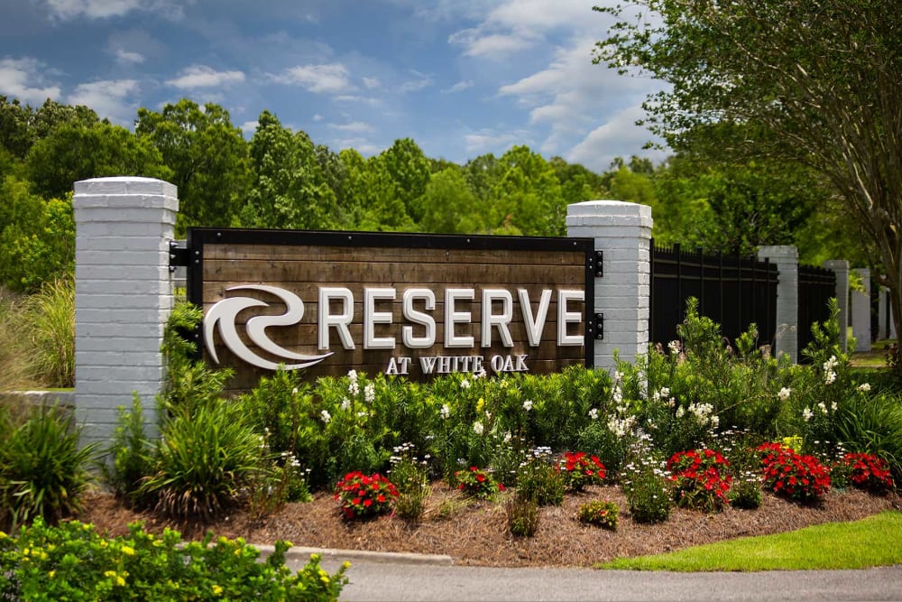 Welcome sign at The Reserve at White Oak in Baton Rouge, Louisiana