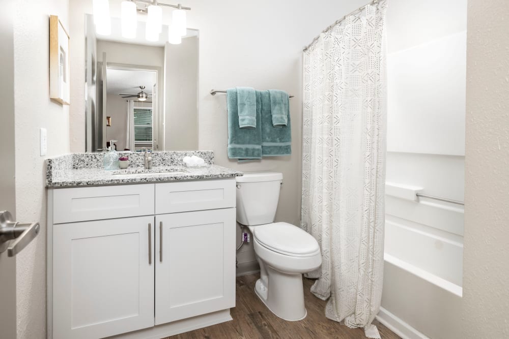Bathroom amenities at Trinity at the Hill in Carrboro, North Carolina